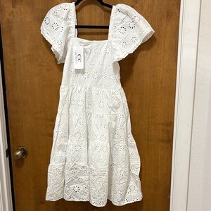 574. C&C Connection White Eyelet Square Neck Midi Dress